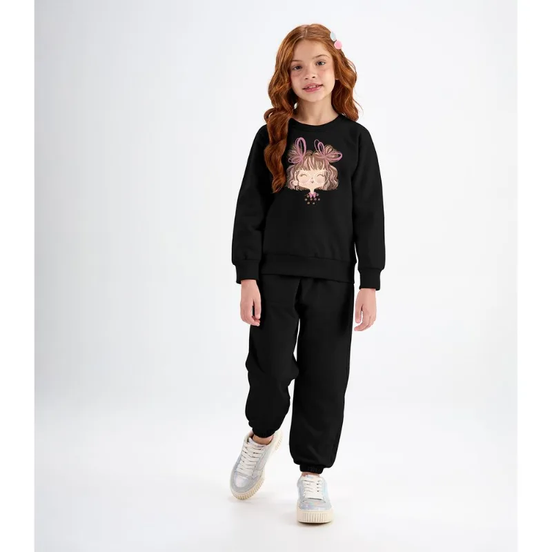 Conjunto Blusão Com Calça Menina Rovi Kids Preto 16