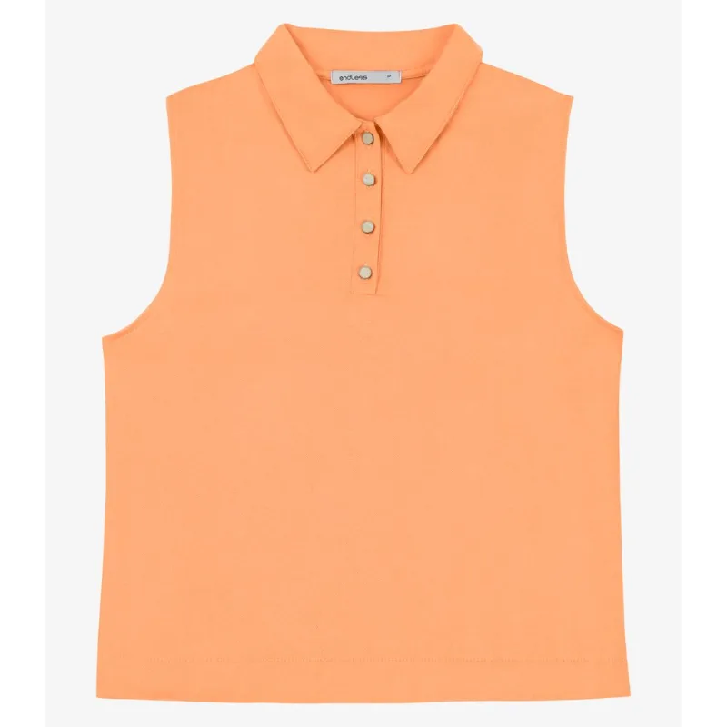 Polo Feminina Sem Manga Com Botões Endless Laranja GG