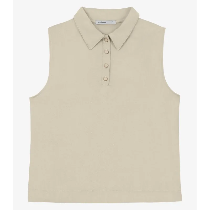 Polo Feminina Sem Manga Com Botões Endless Bege M