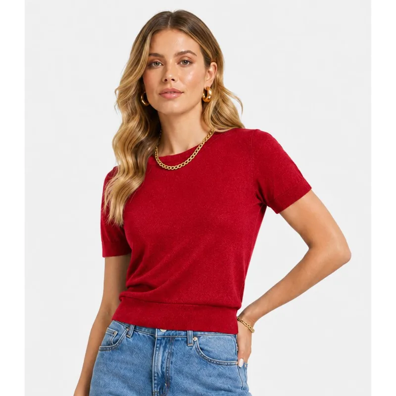 Blusa Feminina Manga Curta Em Tricot Infinita Cor Vermelho GG