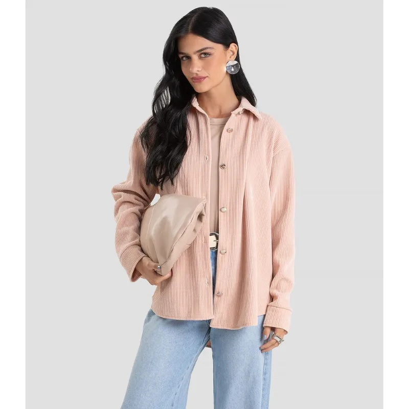 Camisa Feminina Manga Longa em Veludo Dianna Rosa GG