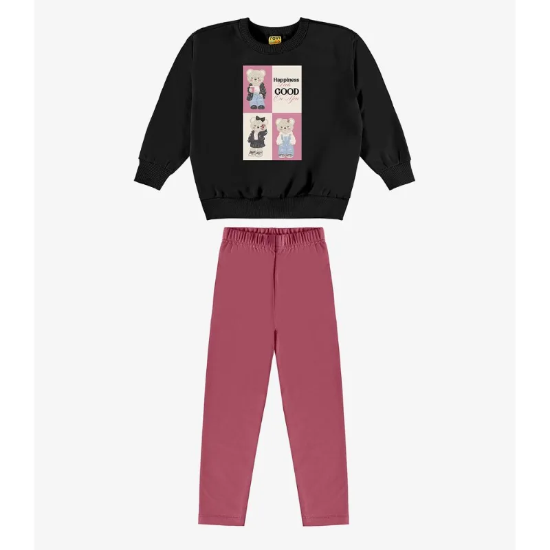Conjunto Blusão Com Legging Menina Rovi Kids Preto 8