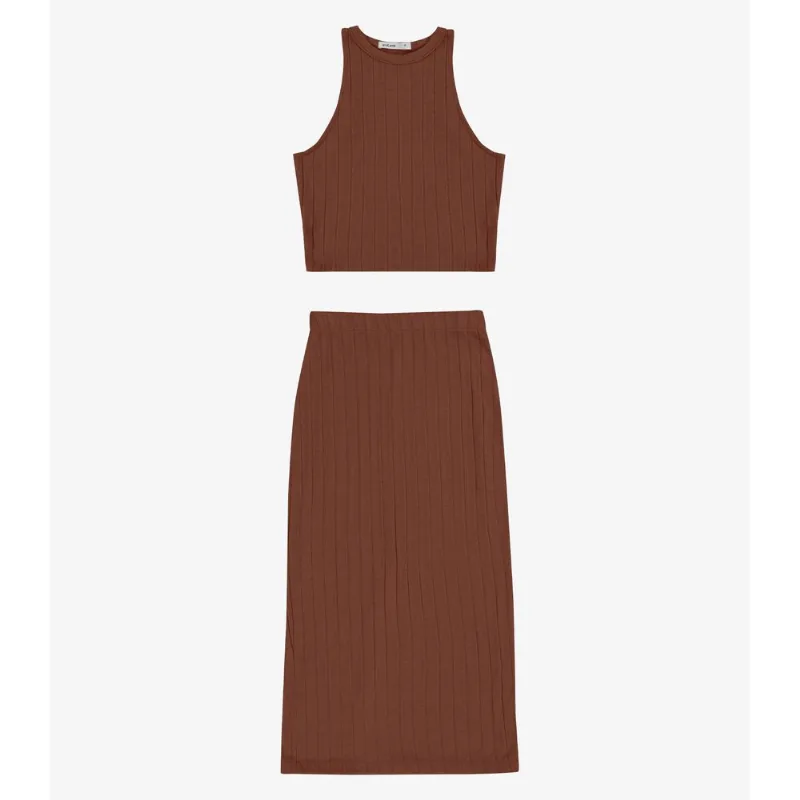 Conjunto Feminino Regata Com Saia Midi Endless Marrom M