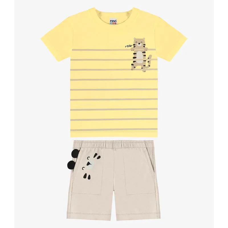 Conjunto Camiseta Com Bermuda Infantil Rovi Kids Amarelo 6