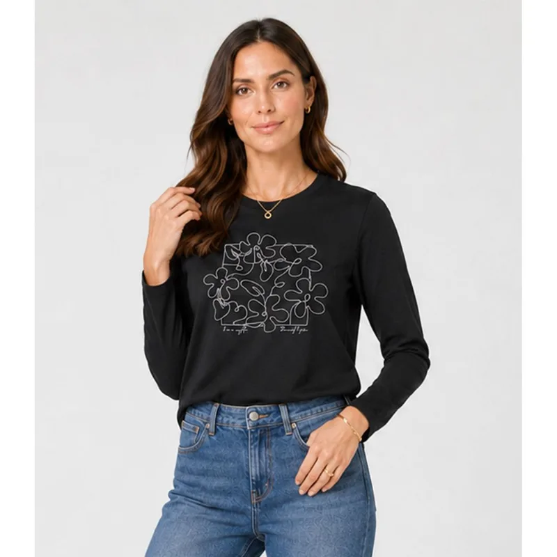 Blusa Manga Longa Feminina Molecotton Infinita Cor Preto GG
