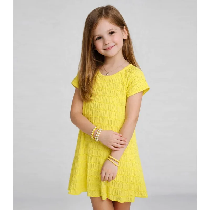 Vestido Infantil Com Franzido Na Manga Select Amarelo 4
