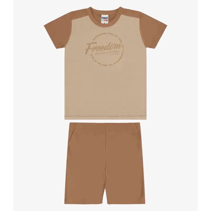 Conjunto Camiseta Com Bermuda Infantil Rovi Kids Marrom 16