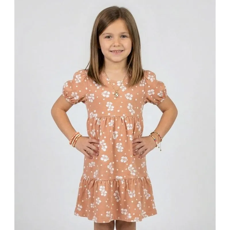 Vestido Infantil Com Franzido na Saia Select Marrom 4