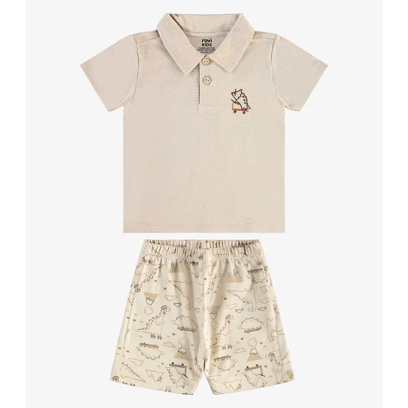 Conjunto Polo Com Bermuda Infantil Rovi Kids Bege 3