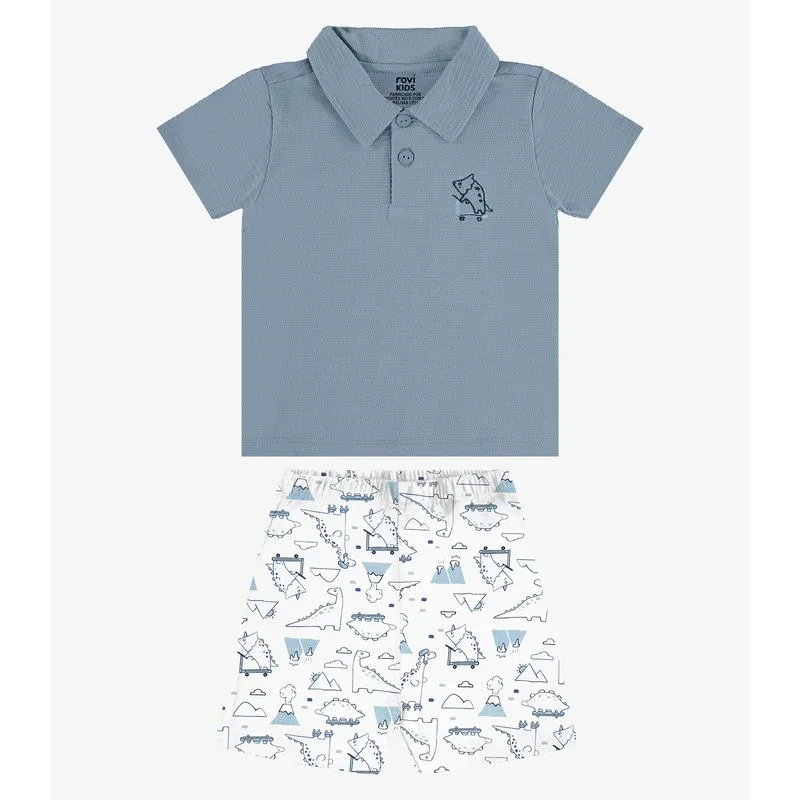 Conjunto Polo Com Bermuda Infantil Rovi Kids Azul 2