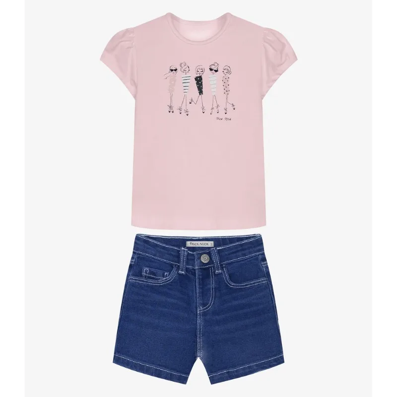Conjunto Infantil Blusa Com Shorts Trick Nick Rosa 2