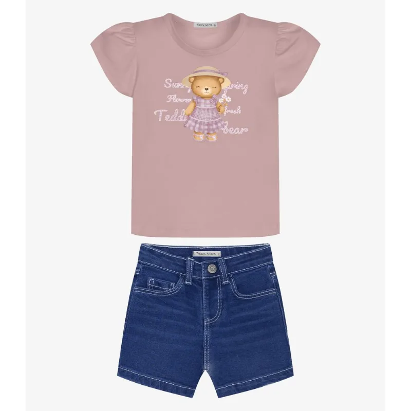 Conjunto Infantil Blusa Com Shorts Trcik Nick Rosa 1