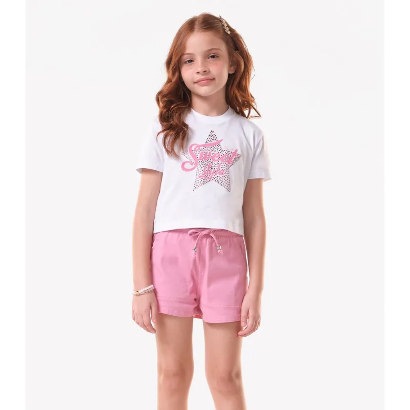 Conjunto Blusa Com Shorts Jeans Trick Nick Branco 12