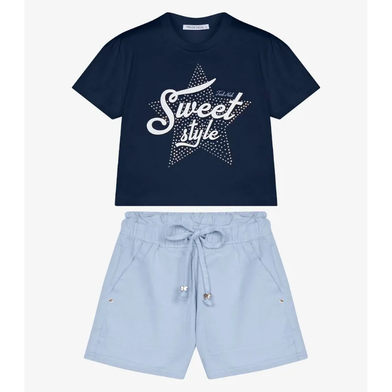 Conjunto Blusa Com Shorts Jeans Trick Nick Azul 14