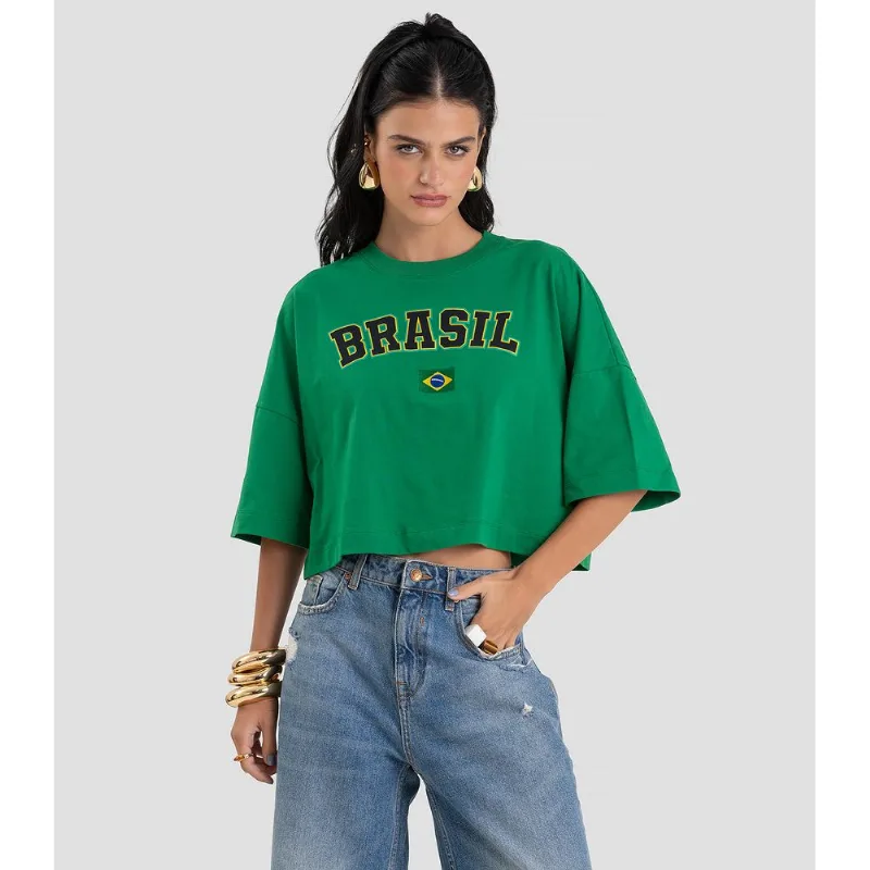 T- Shirt Feminina em Meia Malha Brasil Dianna Verde G