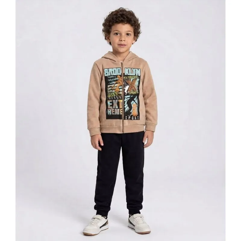 Conjunto Moletom Menino Jaqueta E Calça Kappes Bege 8