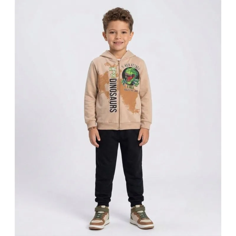 Conjunto Moletom Menino Jaqueta E Calça Kappes Bege 16