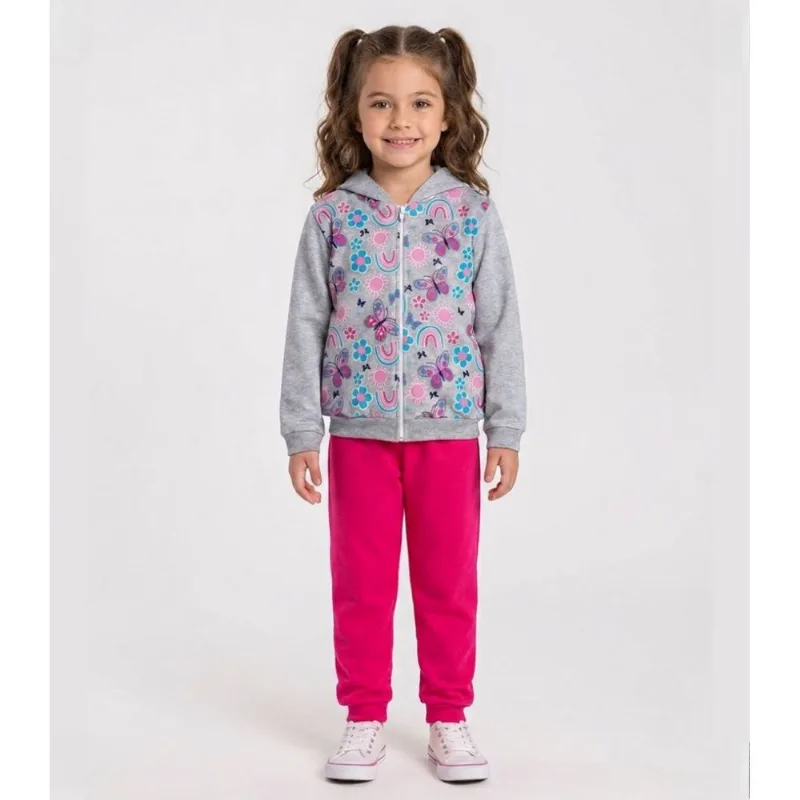 Conjunto Moletom Menina Jaqueta E Calça Kappes Cinza 10