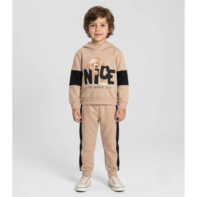Conjunto Moletom Menino Blusão E Calça Kappes Bege 2