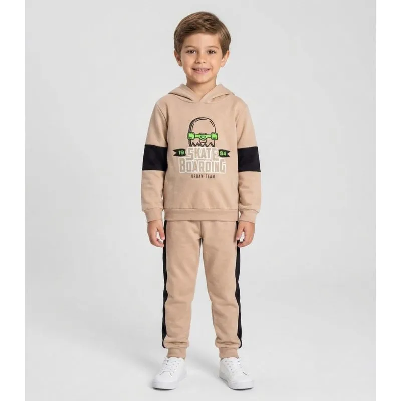 Conjunto Moletom Menino Blusão E Calça Kappes Bege 4