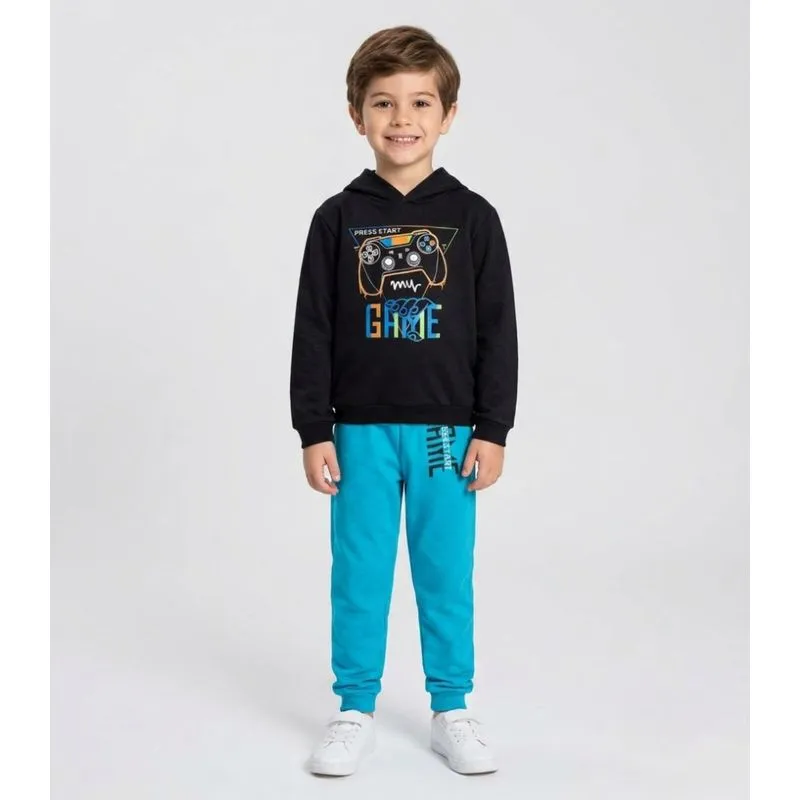 Conjunto Moletom Menino Blusão E Calça Kappes Preto 12