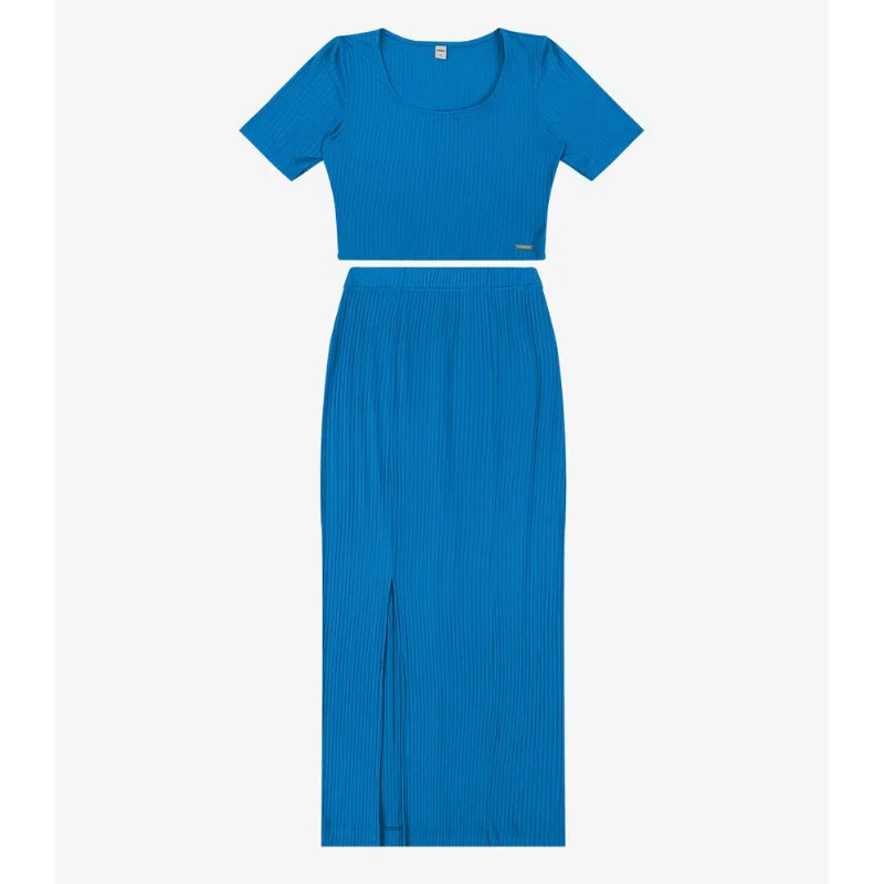 Conjunto Blusa Com Saia Feminino Ribana Rovitex Azul M
