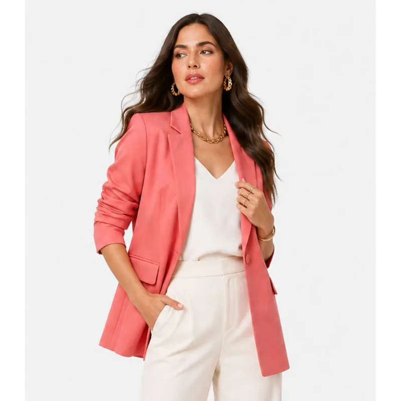 Blazer Alongado Feminino Em Alfaiataria Aishty Laranja G