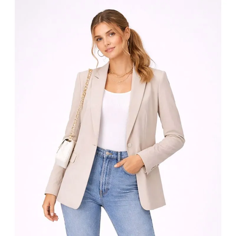 Blazer Alongado Feminino Em Alfaiataria Aishty Bege M