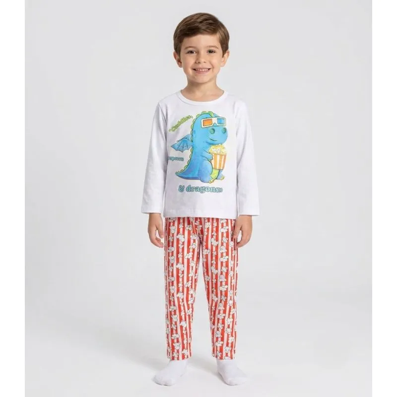 Pijama Menino Manga Longa Meia Malha Kappes Branco 6