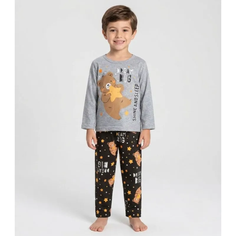 Pijama Menino Manga Longa Meia Malha Kappes Cinza 6