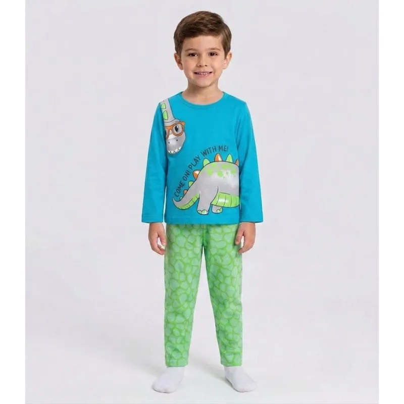 Pijama Menino Manga Longa Meia Malha Kappes Azul 4