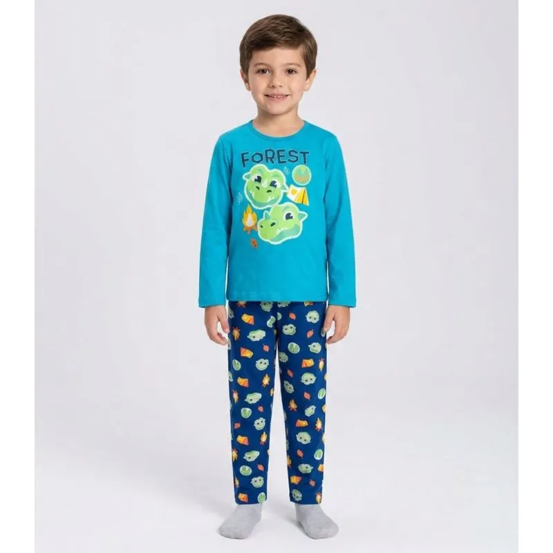 Pijama Menino Manga Longa Meia Malha Kappes Azul 10