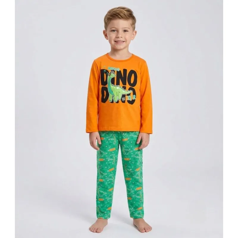 Pijama Menino Manga Longa Meia Malha Kappes Laranja 10
