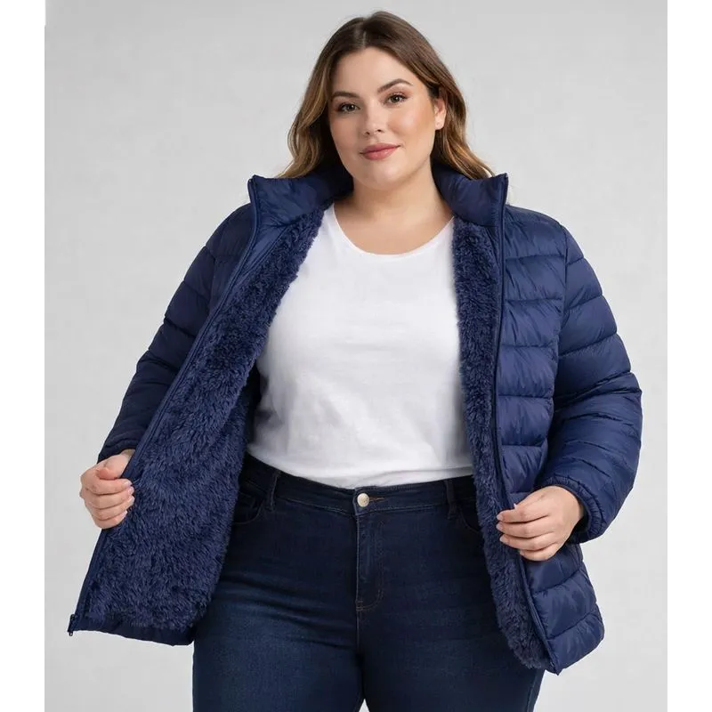 Jaqueta Feminina Plus Size Peluciada Sea Surf Azul G1