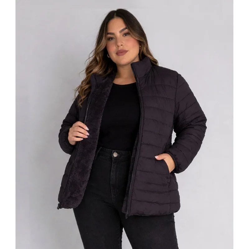 Jaqueta Feminina Plus Size Peluciada Sea Surf Preto G2