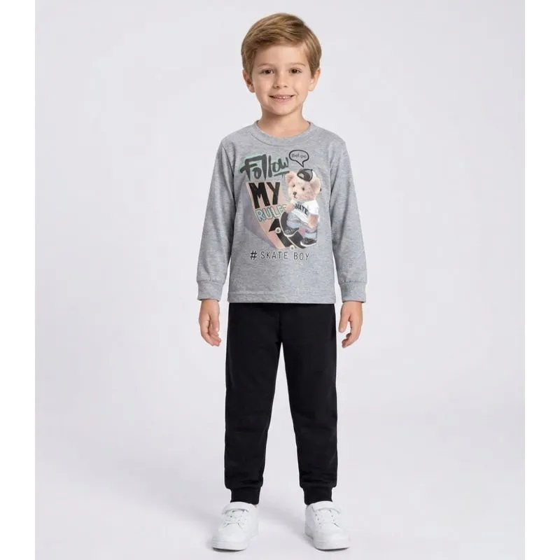 Conjunto Menino Blusa Longa E Calça Kappes Cinza 2