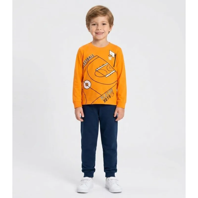 Conjunto Menino Blusa Longa E Calça Kappes Laranja 12