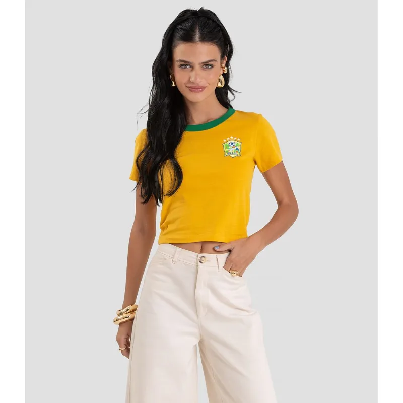 Blusa Feminina em Cotton Leve Brasil Dianna Amarelo P