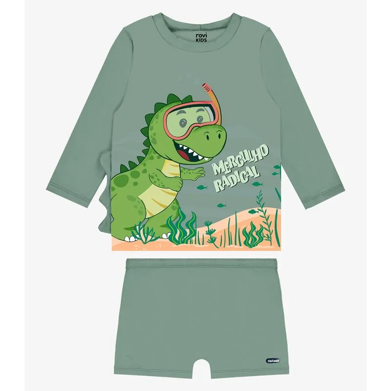 Conjunto Camiseta Manga Longa E Sunga UV Rovi Kids Verde 4
