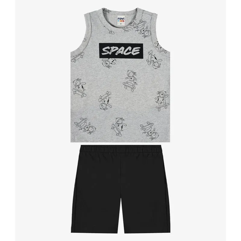 Conjunto Regata Com Bermuda Infantil Rovi Kids Cinza 10