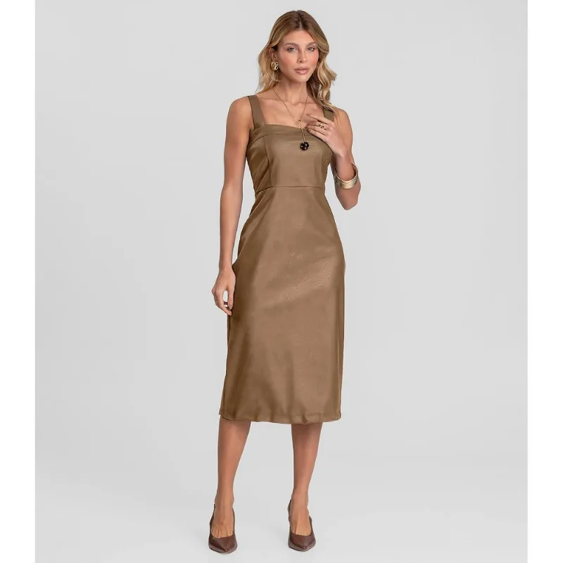 Vestido Feminino Midi em Courino Basic Dianna Marrom M