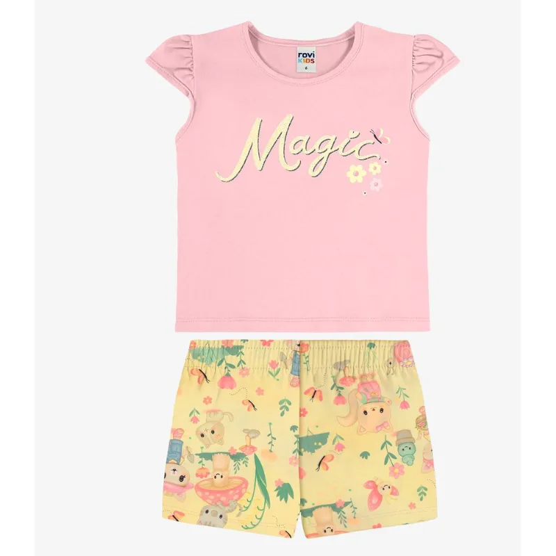 Conjunto Infantil Blusa Com Shorts Rovi Kids Rosa 10