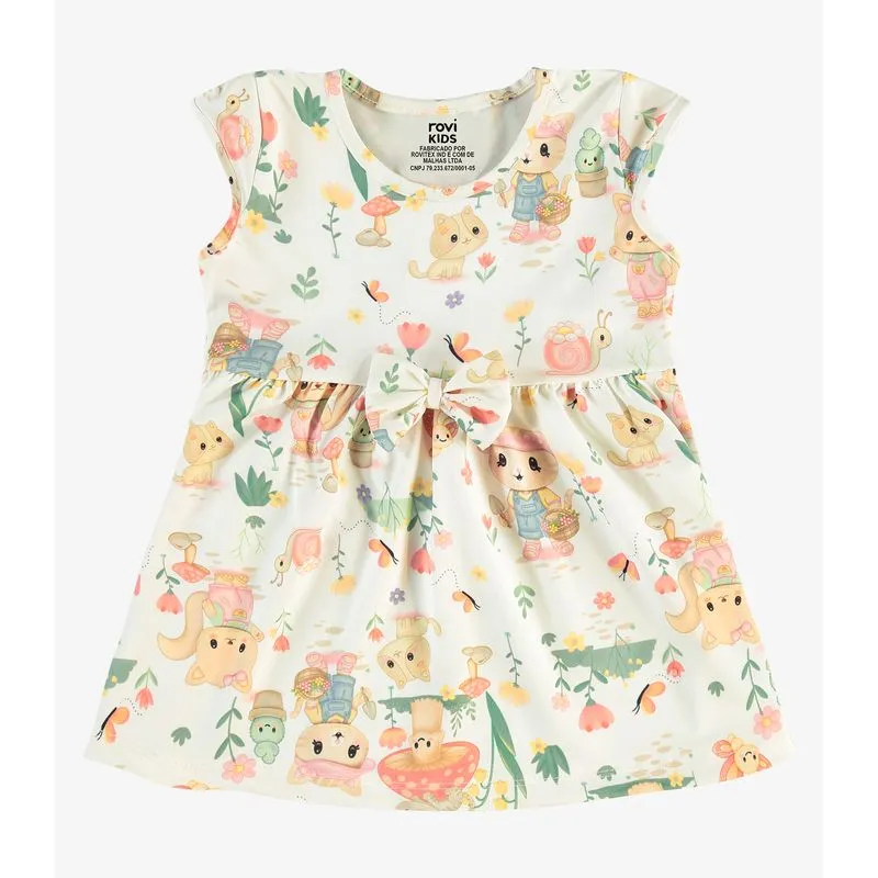 Vestido Infantil Estampado Malha Rovi Kids Bege 3