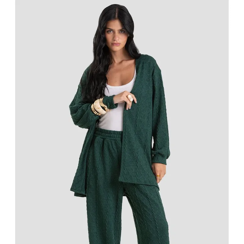 Cardigan Feminino em Malha Tricot Rustic Dianna Verde GG