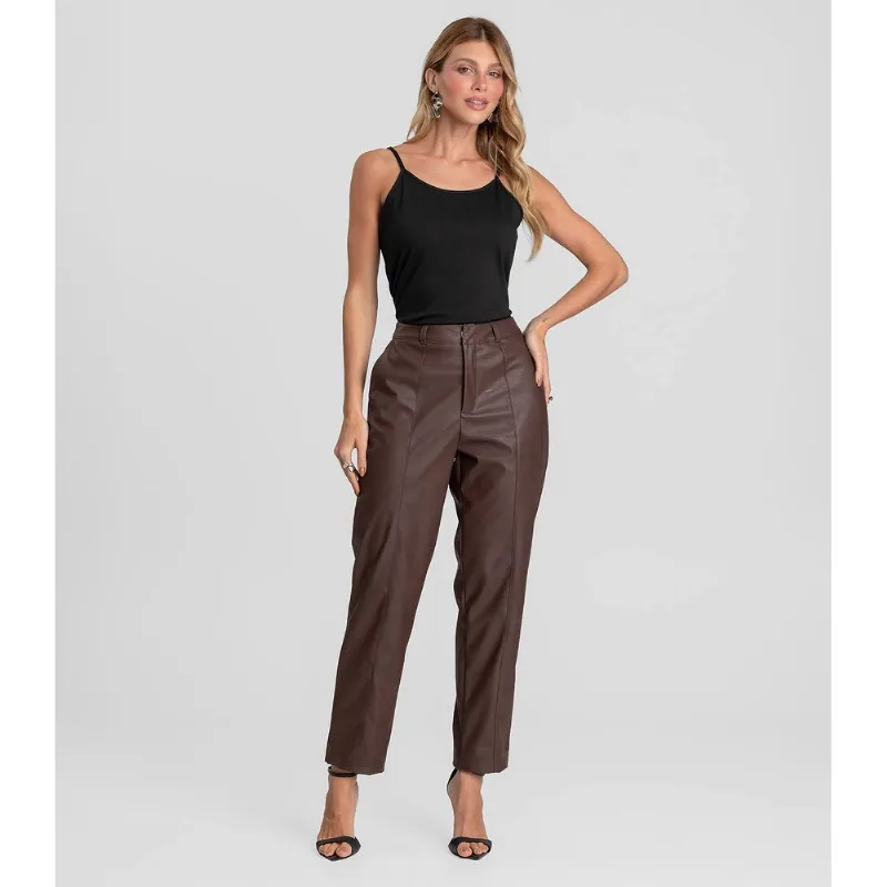 Calça Feminina em Courino Basic Dianna Marrom PP