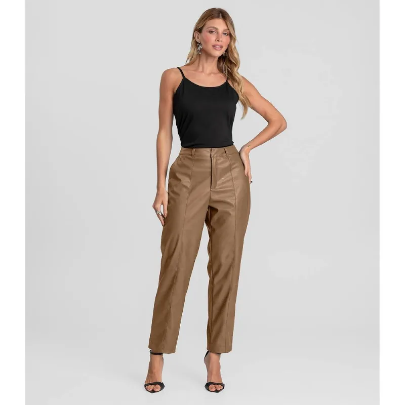 Calça Feminina em Courino Basic Dianna Marrom GG