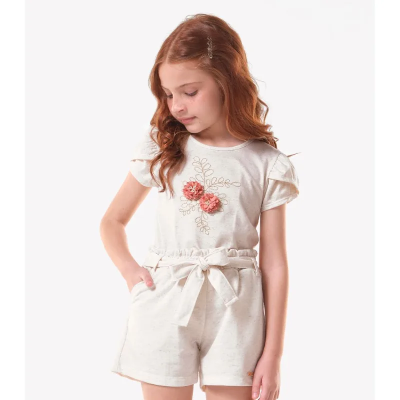 Blusa Infantil Meia Malha Com Bordado Trick Nick Bege 14