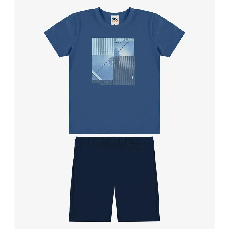 Conjunto Camiseta Com Bermuda Infantil Rovi Kids Azul 16