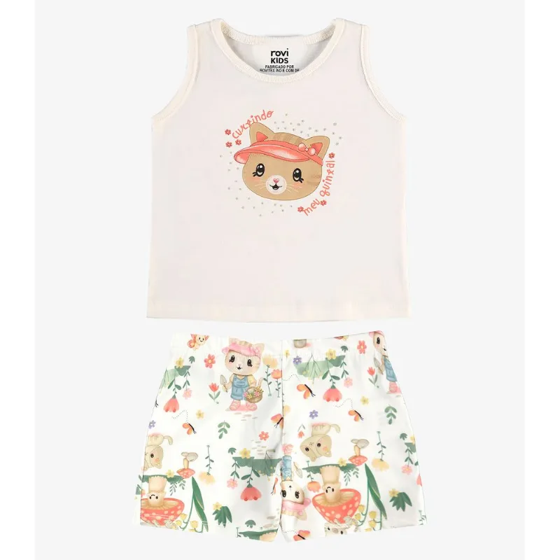 Conjunto Feminino Regata Com Shorts Rovi Kids Bege 1