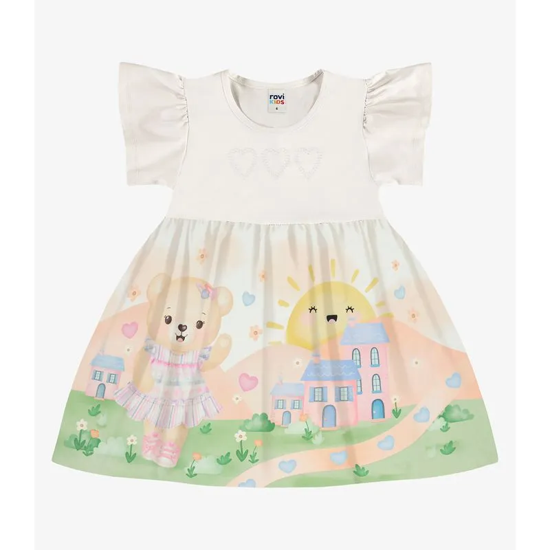 Vestido infantil Menina Com Estampa Rovi Kids Bege 4